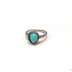 Tiny Size 4 Vintage Like Faux Turquoise oval Stone color Silver plated Ring
